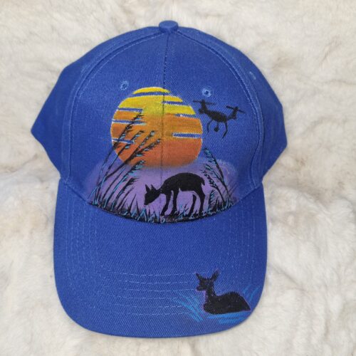 KC Unikat Cap M-018 Zwei Kitze im Sonnenuntergang mit Drohne auf blauer Cap