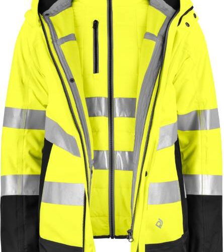 KC Prime 3-in-1 Sicherheitsjacke in hi vis yellow-black als Frontansicht. Modulare Warn- und Einsatzjacke für Outdoor und Einsatz.
