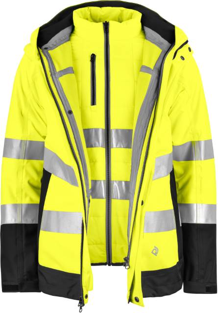 KC Prime 3-in-1 Sicherheitsjacke in hi vis yellow-black als Frontansicht. Modulare Warn- und Einsatzjacke für Outdoor und Einsatz.