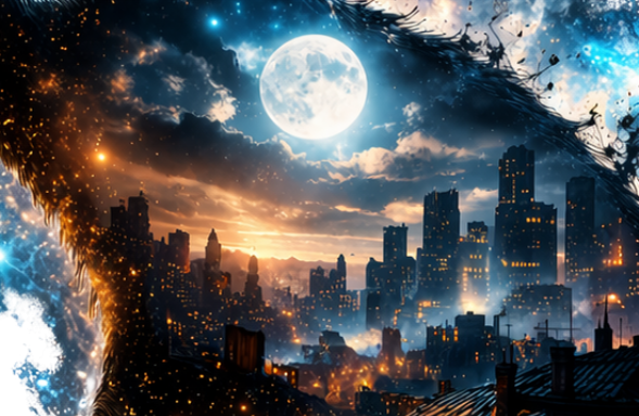 Detailaufnahme Katze Nachtstadt Design Detail Katze Nachtstadt Motiv