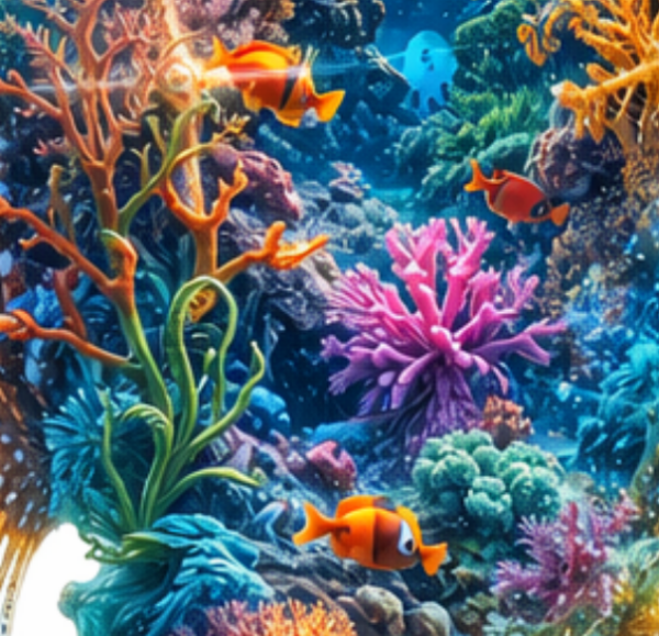 Seepferdchen Motiv mit Korallenwelt in kleiner Druckgröße auf weißem Shirt