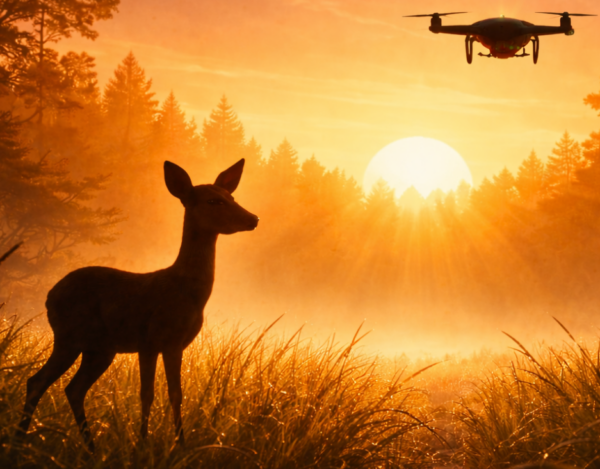 Rehkitz Drohneneinsatz Motiv in kleiner Druckgröße auf weißem Shirt